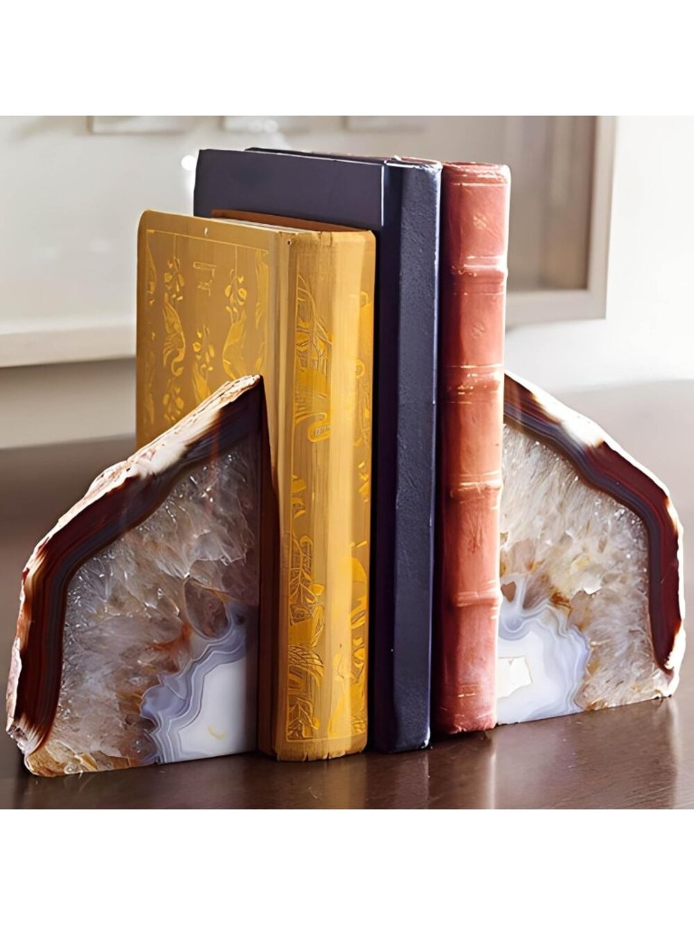 Natural Agate Geode Bookends | Heavy-Duty Crystal Stone Decor for Home & Office